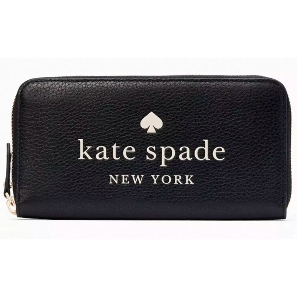 S Kate Spade Ella Large Continental Wallet Black Leather ZipAround K4779 NWT